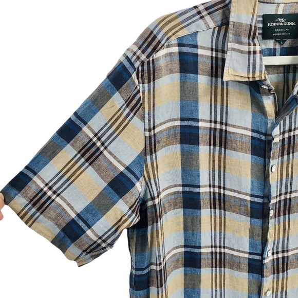 Rodd & Gunn Mens Size Large 100% Linen Pavilion Plaid Button-Up Shirt Collared - Picture 6 of 8